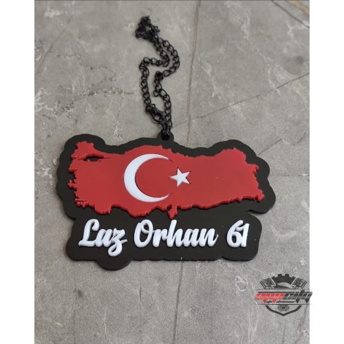 Türkiye Haritası Tasarımlı Isimli Lüx Dikiz Aynası Süsü, Araba Süsü